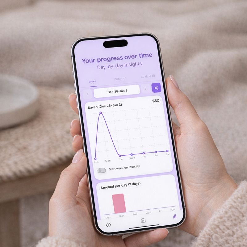PuffPiggy app progress chart on a phone screen